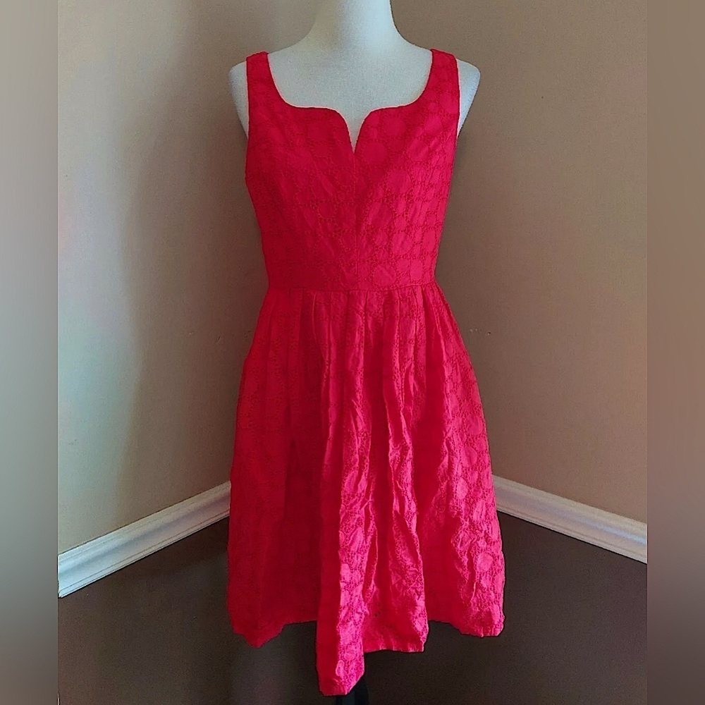 Adrianna Papell Hibiscus Red Dress Cotton Eyelet Fit & Flare Party from ModCloth